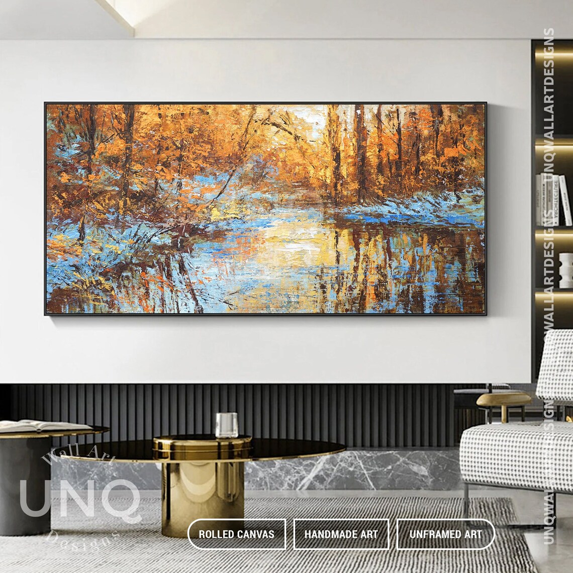 Modern Forest Landscape Acrylic Wall Art Colorful Lake Landscape Oil Painting Large Textured Nature Tree Scenery Acrylic Painting - Image 5