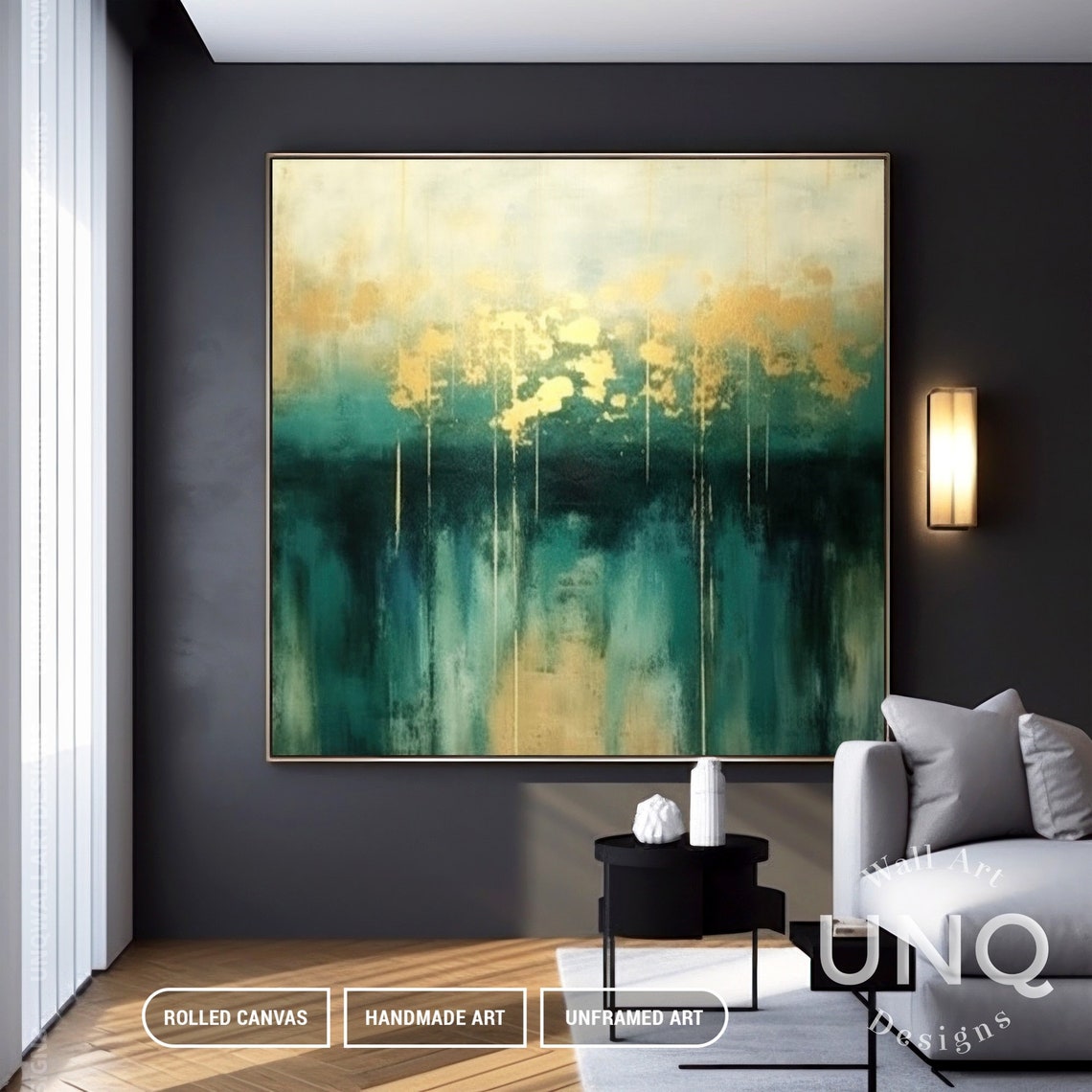 Green And Gold Leaf Abstract Painting Emerald Forest Luxury Poster - Image 2