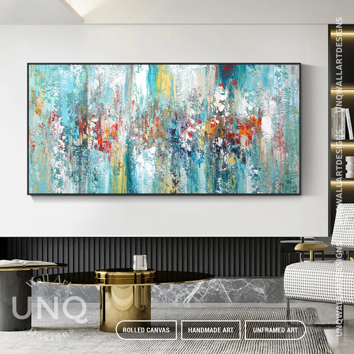 Blue and Gold Abstract Art Print, Living Room Decor - Image 4
