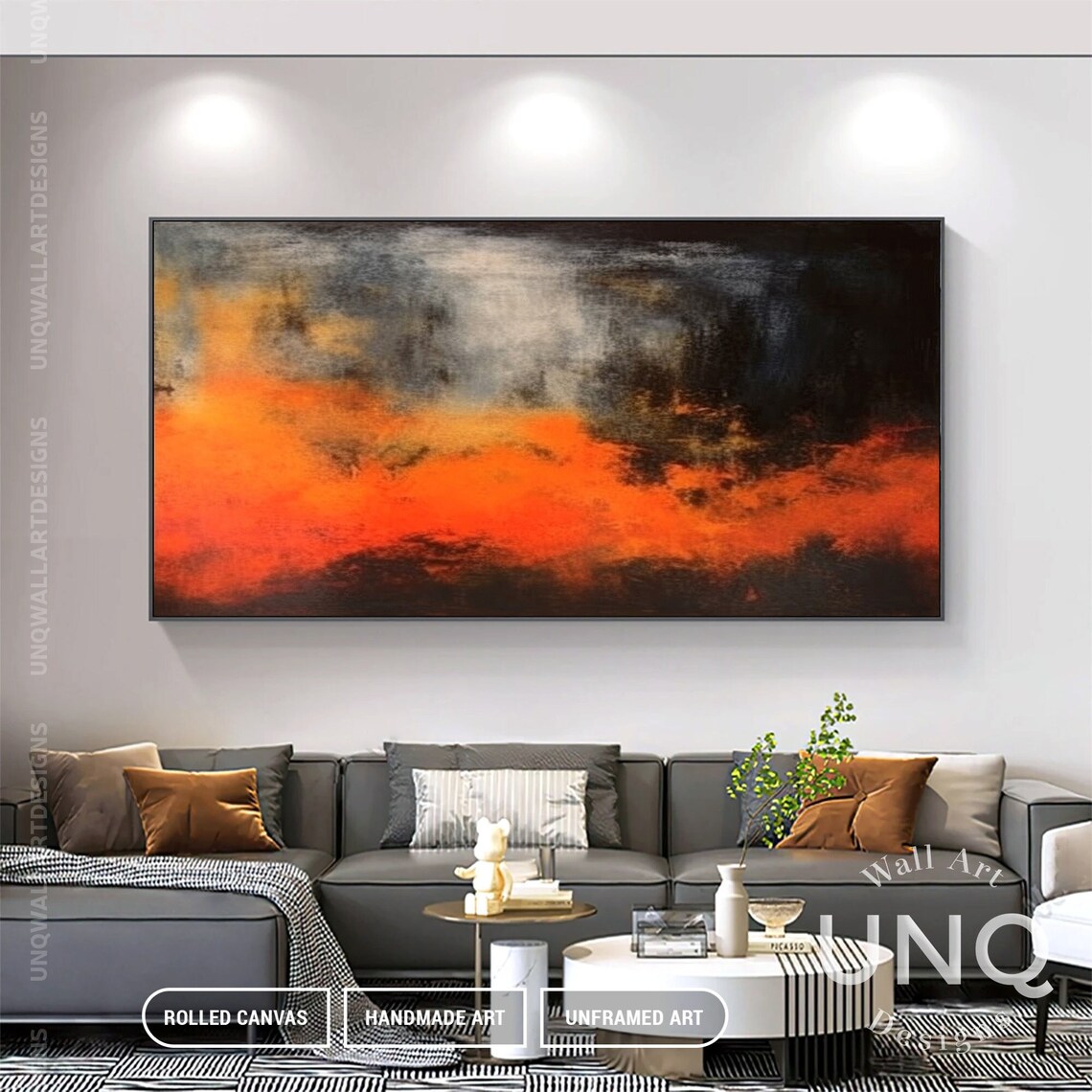 Hand-Painted Orange and Black Abstract Art Print - Image 6