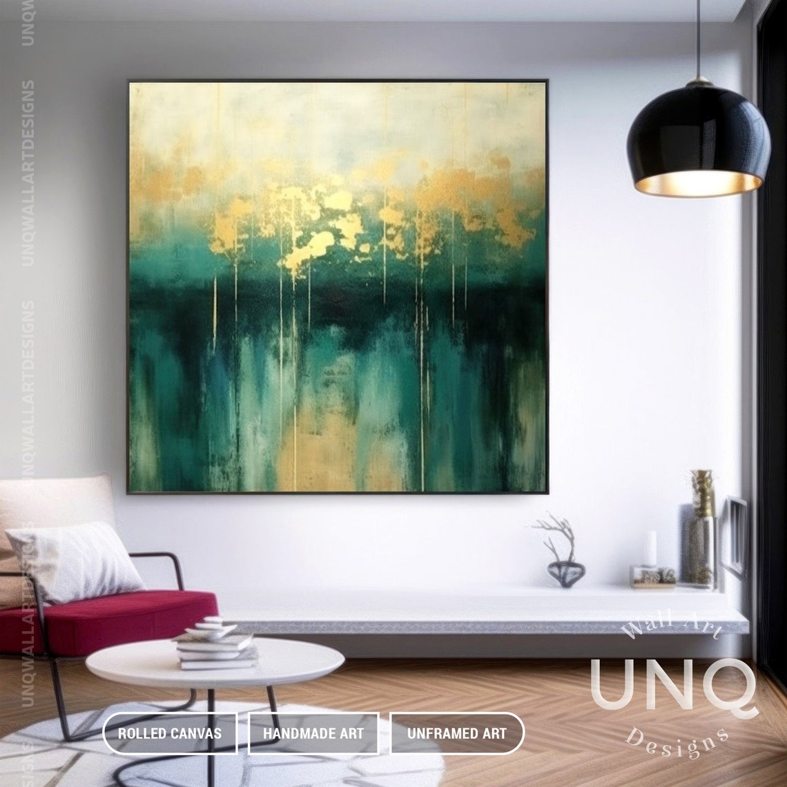 Green And Gold Leaf Abstract Painting Emerald Forest Luxury Poster - Image 4