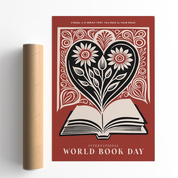 Book Day Celebration Art Print In Red Bold Vibrant Literary Wall Art Perfect Book Lover Gift Inspiring Home Library Dcor Bookworm Art