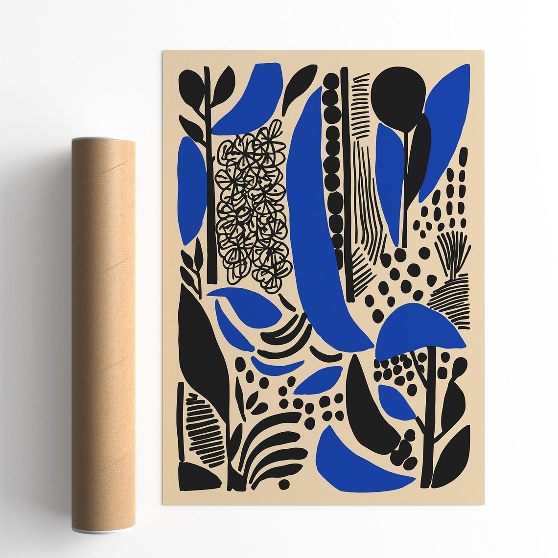 Abstract Botanical Blue Black Minimalist Modern Art Decor Poster