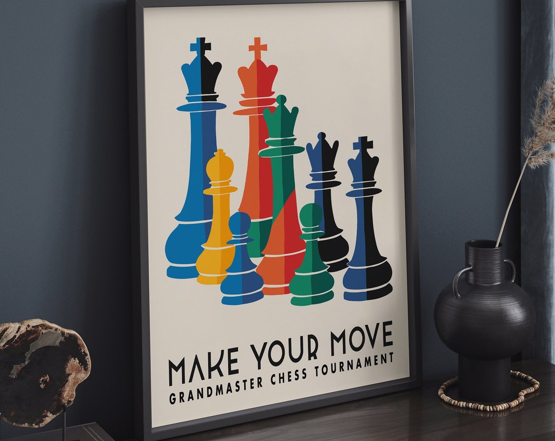 Make Your Move Grandmaster Chess Tournament Colorful Retro Poster