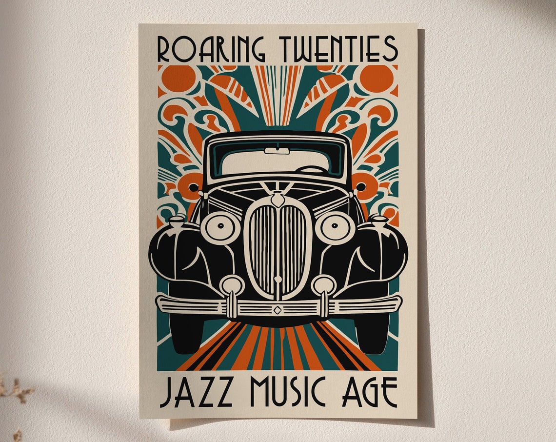 Roaring Twenties Classic Car Front Art Deco Jazz Age Auto Poster