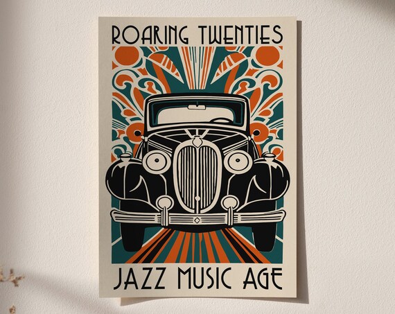 Roaring Twenties Classic Car Front Art Deco Jazz Age Auto Poster