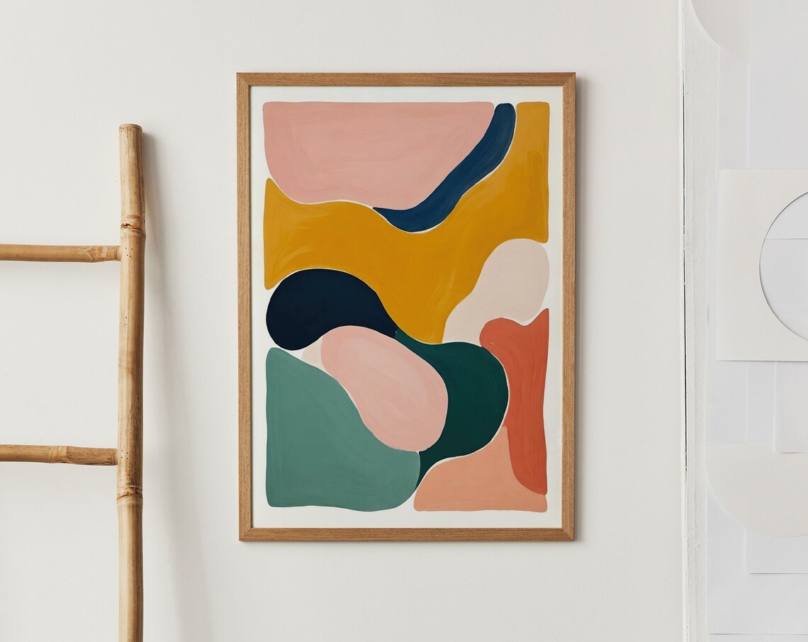 Boho Abstract Organic Shapes Mustard Blush Teal Modern Poster