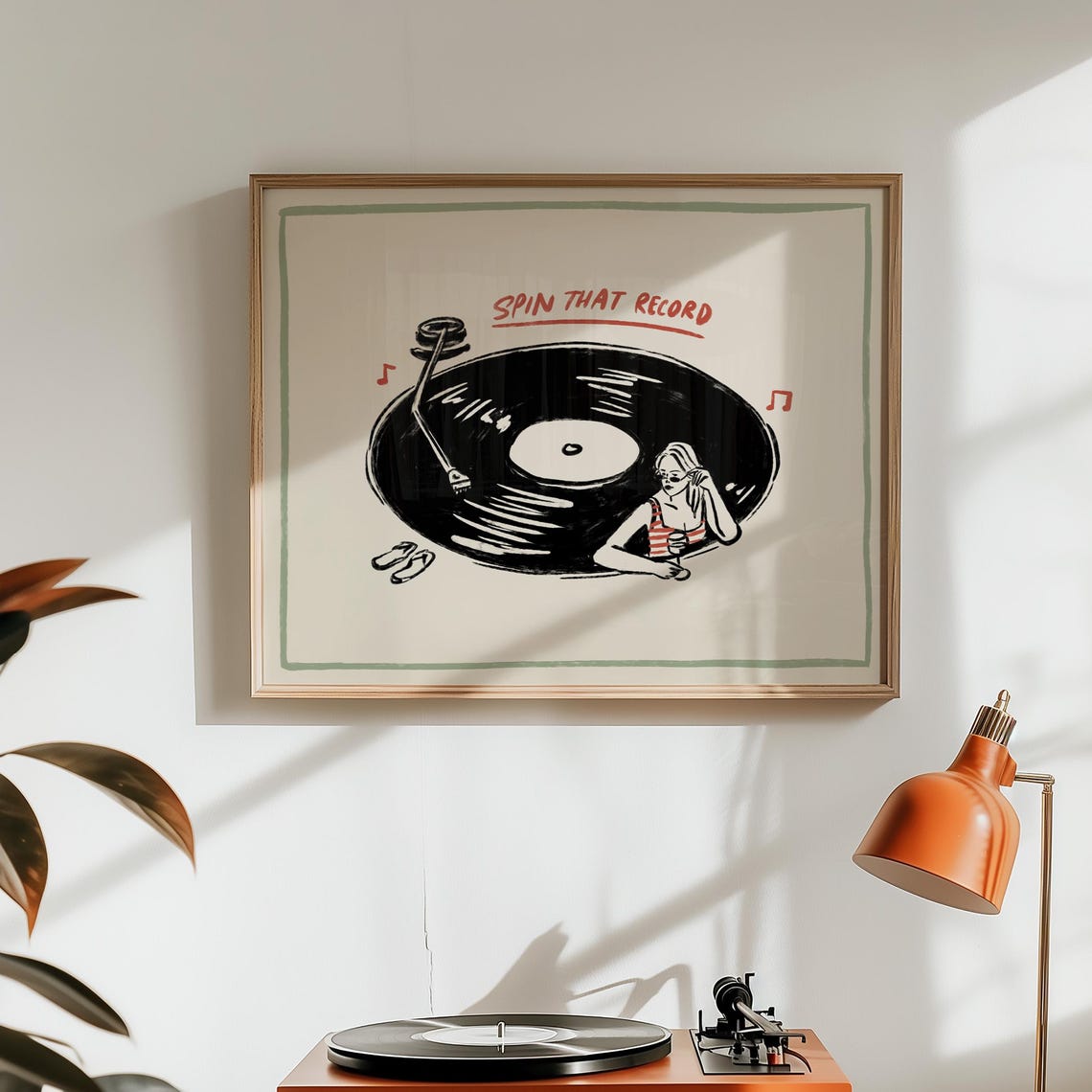 Spin That Record Vintage Vinyl Illustration Retro Music Lover Wall Art