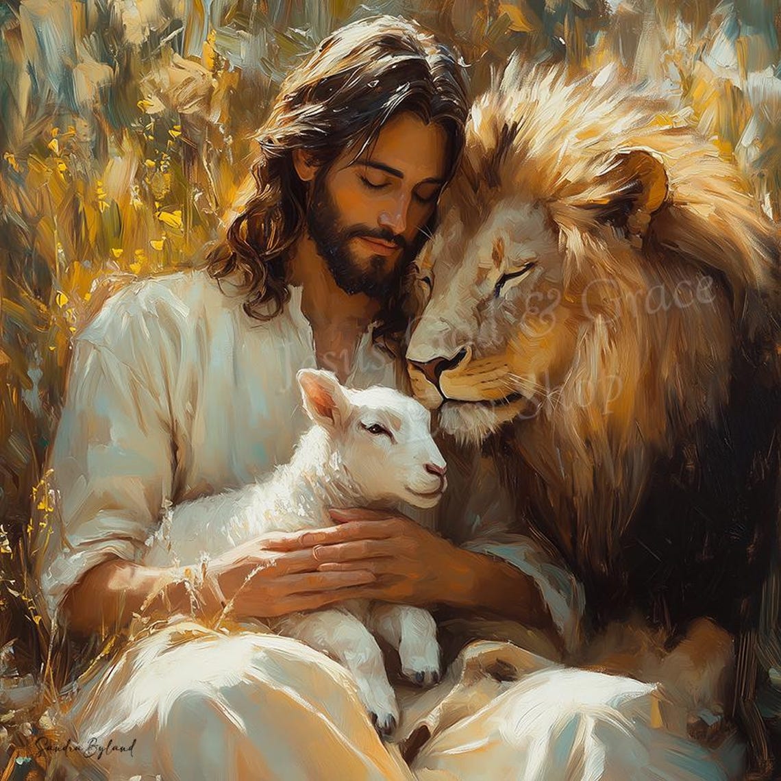 Jesus Lion Lamb Art Print, Christian Wall Decor