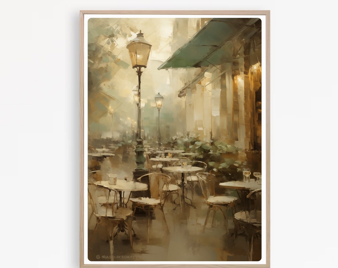 Rainy Paris Street Cafe Impressionist Vintage Painting Poster