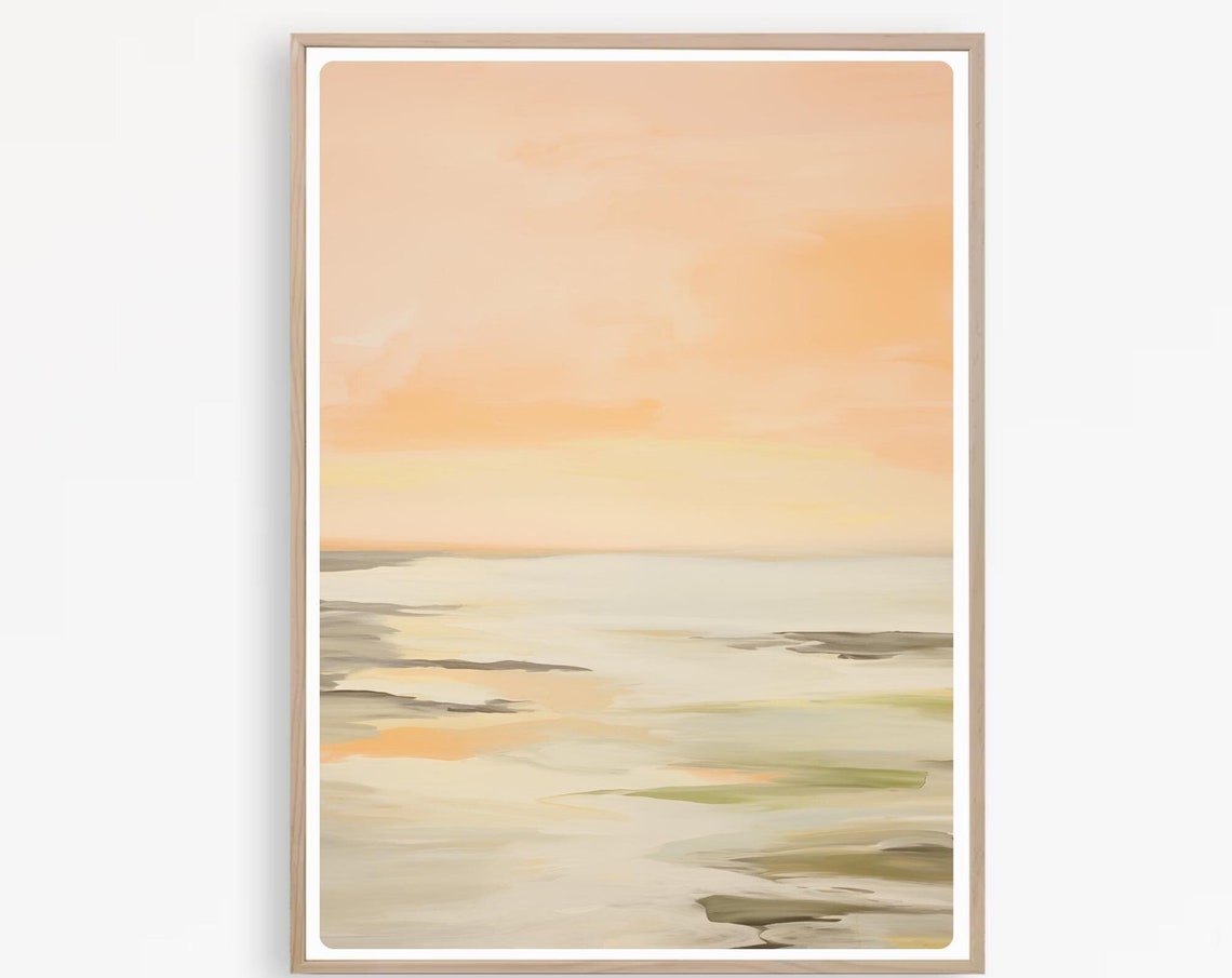 Abstract Ocean Sunset Painting With Soft Peach Sky Art Poster