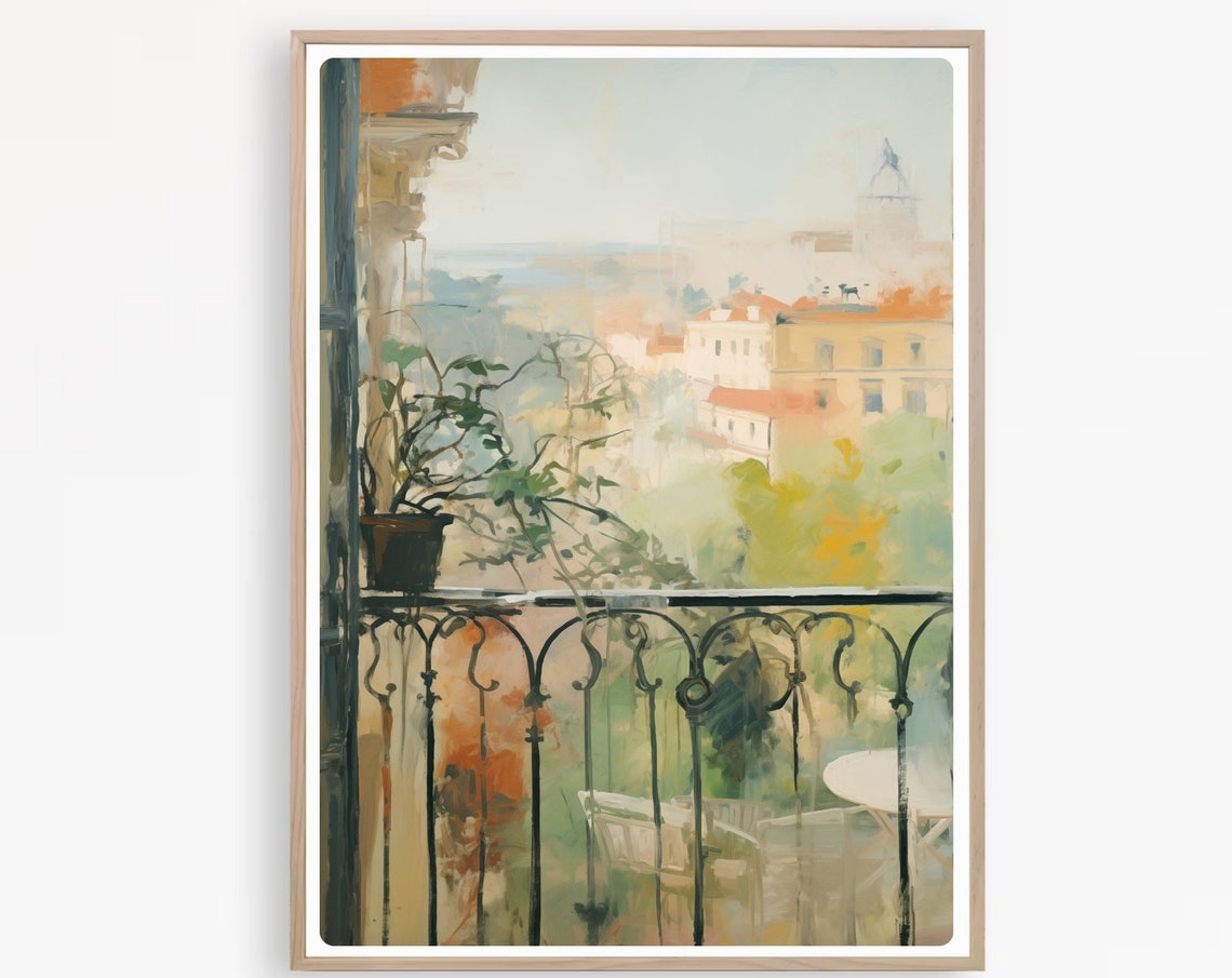 Impressionist Rome Balcony View Over the Rooftops Cityscape Print