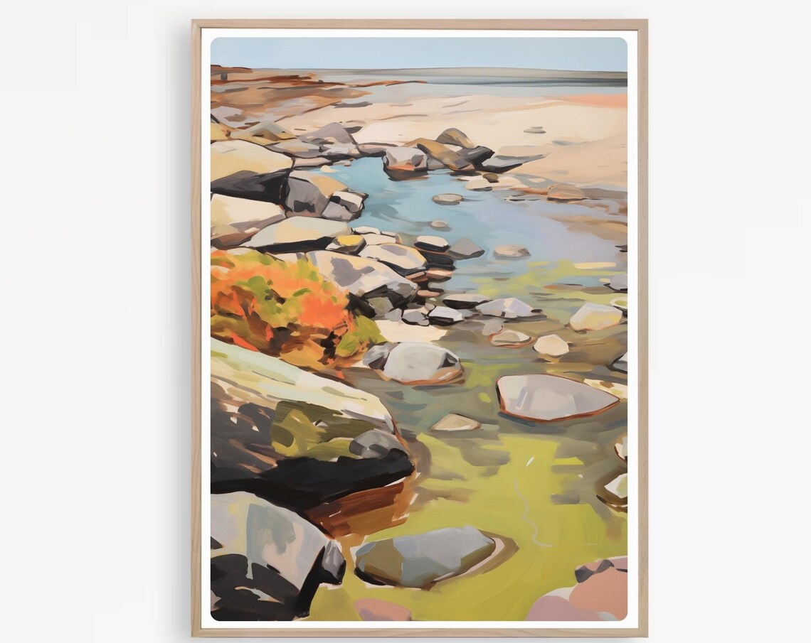 Rocky Coastline Tide Pools Colorful Ocean Painting Art Print