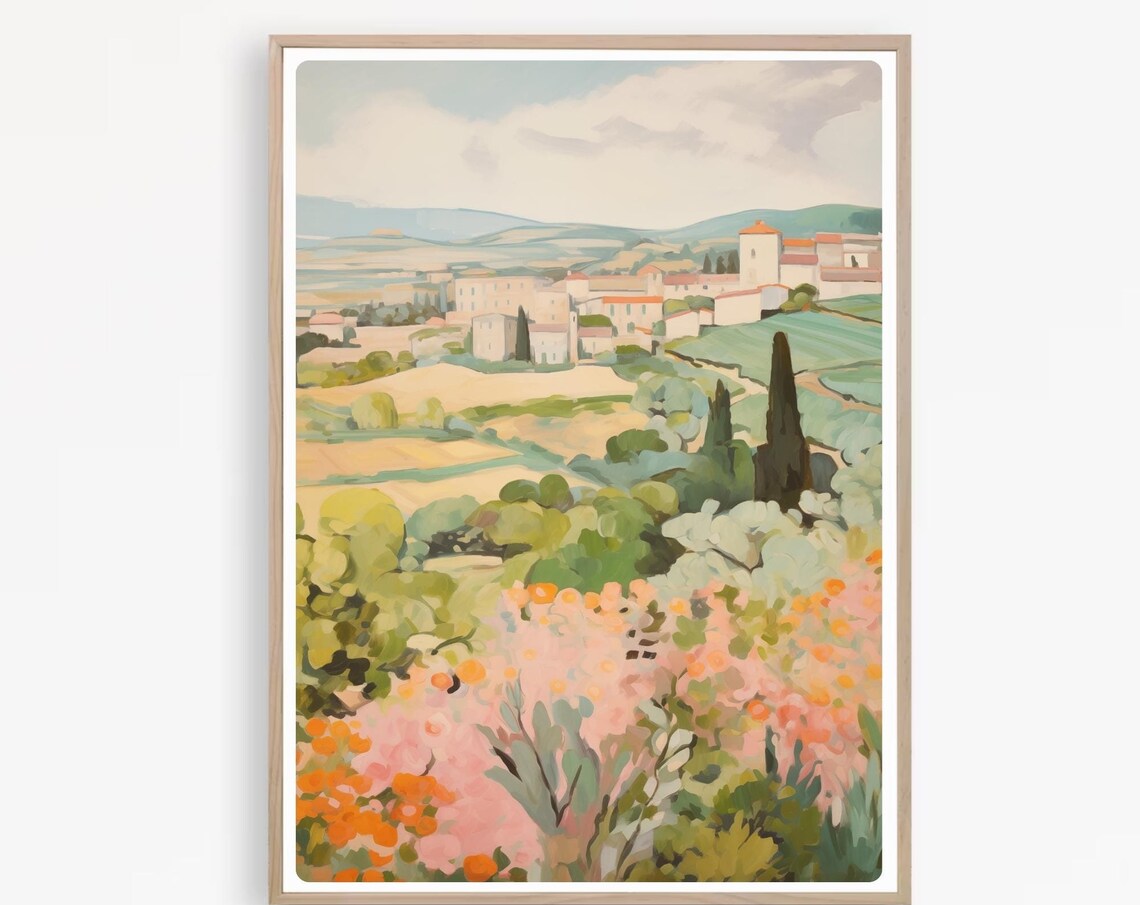 South Of France Hilltop Village With Flower Fields Art Poster