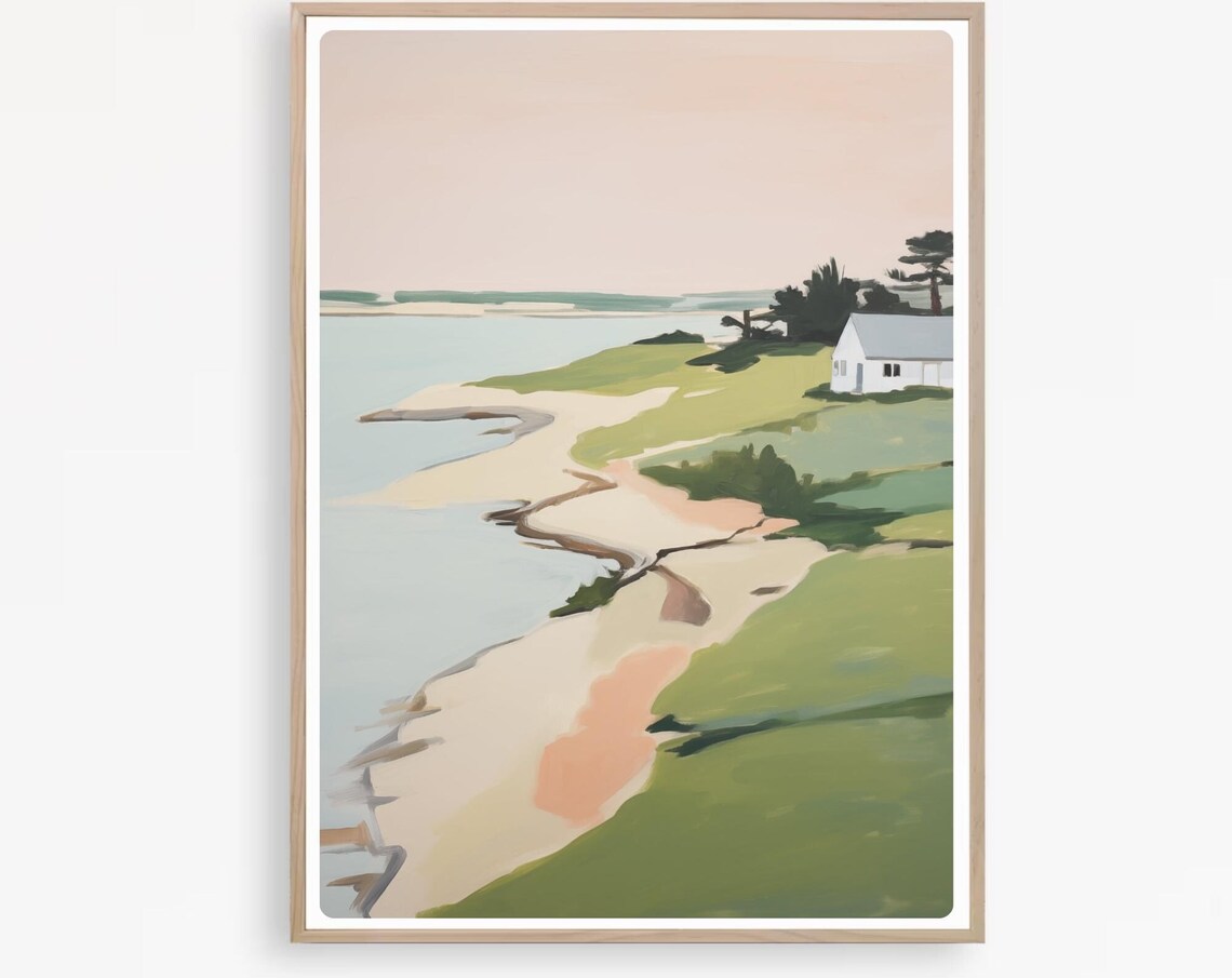 Cape Cod Coastal Beach House Sandy Shore Dune Landscape Painting Poster