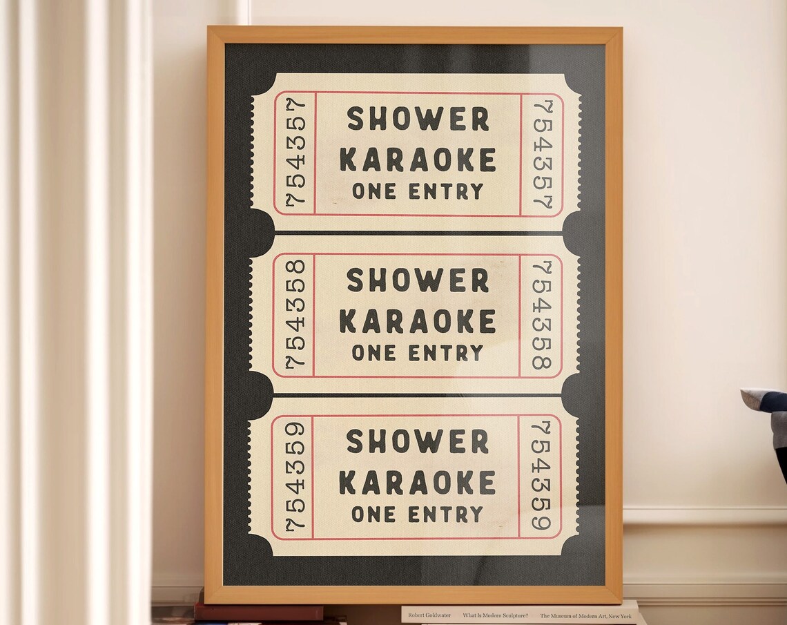 Shower Karaoke Ticket Print, Retro Bathroom Humor Art - Image 3