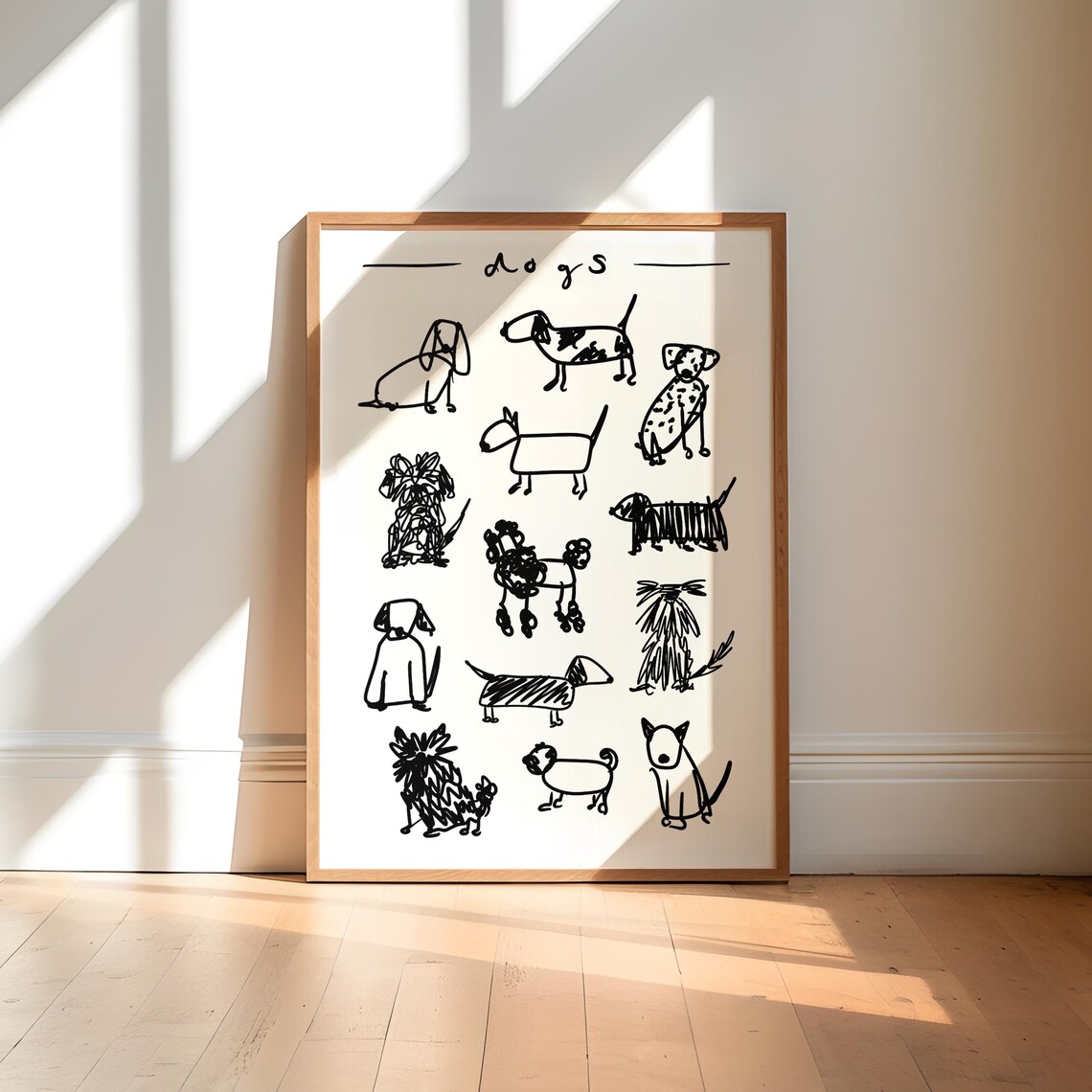 Dog Drawing Art Print, Black and White Sketch