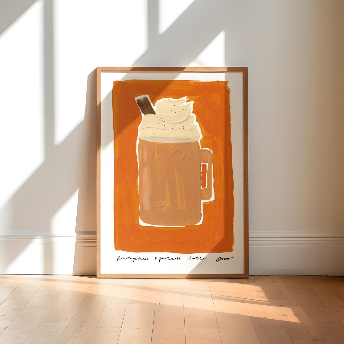 Pumpkin Spiced Latte Poster Hand Painted Autumn Coffee Cup Kitchen Decor