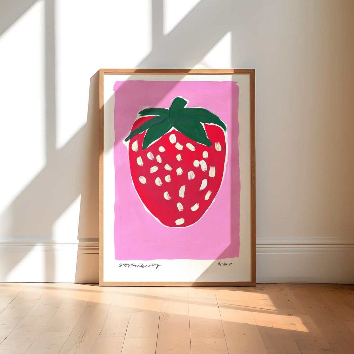 Strawberry Painting Art Print, Abstract Fruit