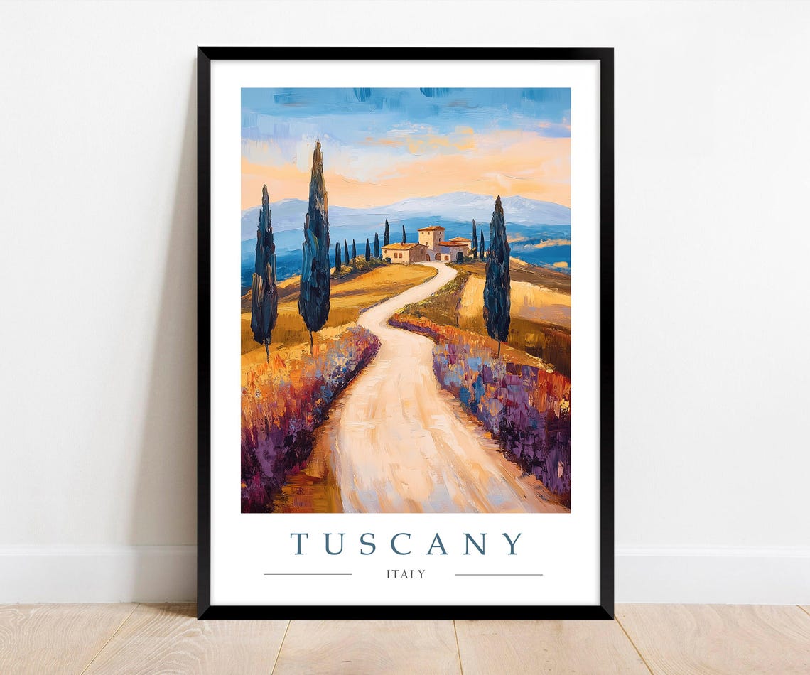 Tuscany Italy Cypress Trees Along a Winding Country Road Poster