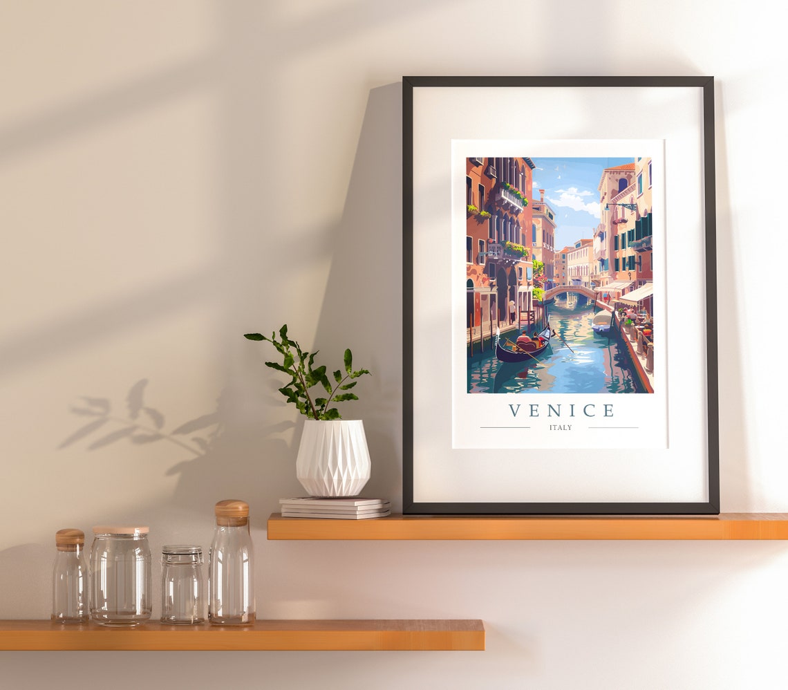Venice Italy Grand Canal Gondola Between Colorful Buildings Poster - Image 2