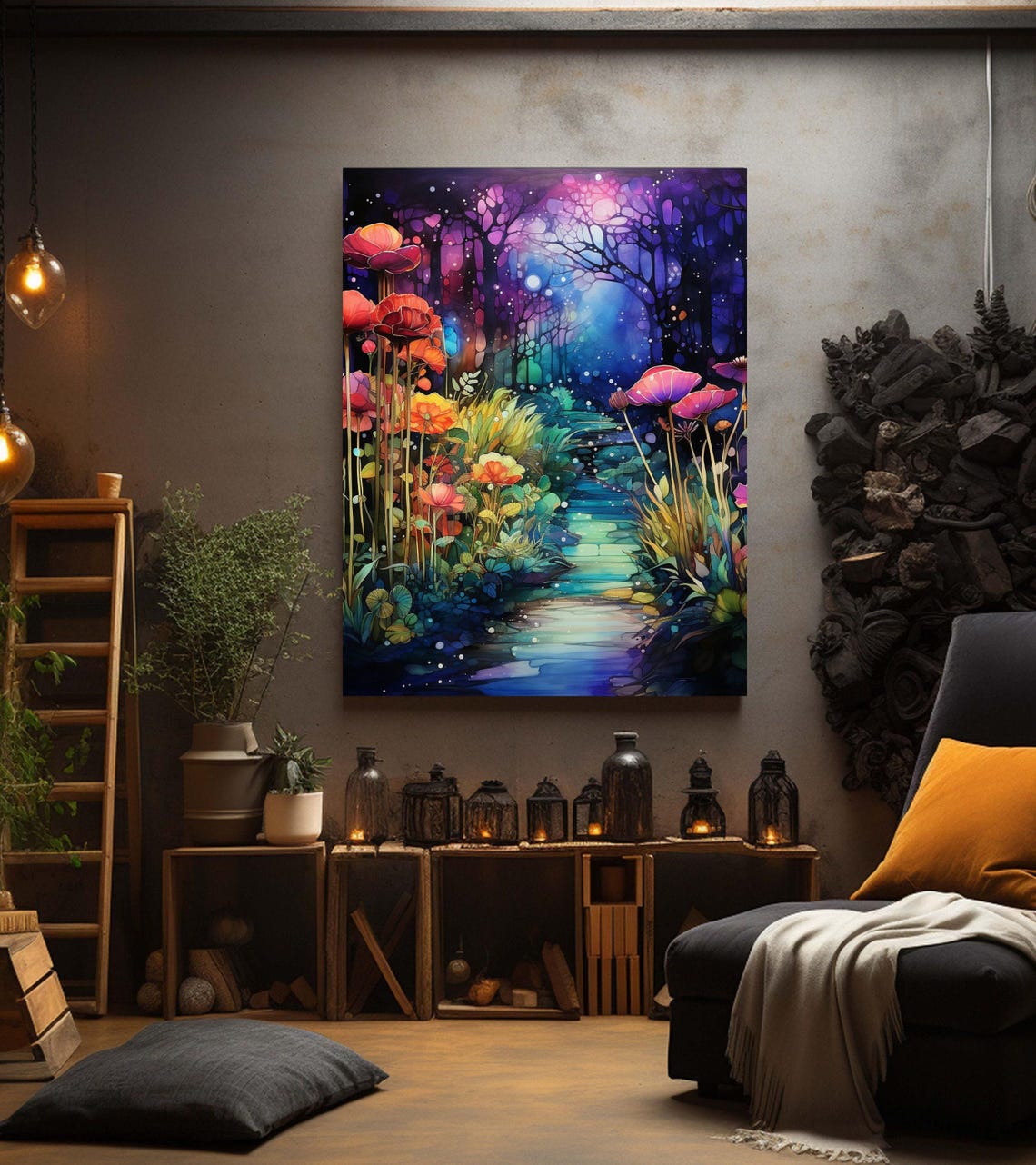 Alcohol Ink Garden With Poppies Purple Mystical Forest Poster - Image 2