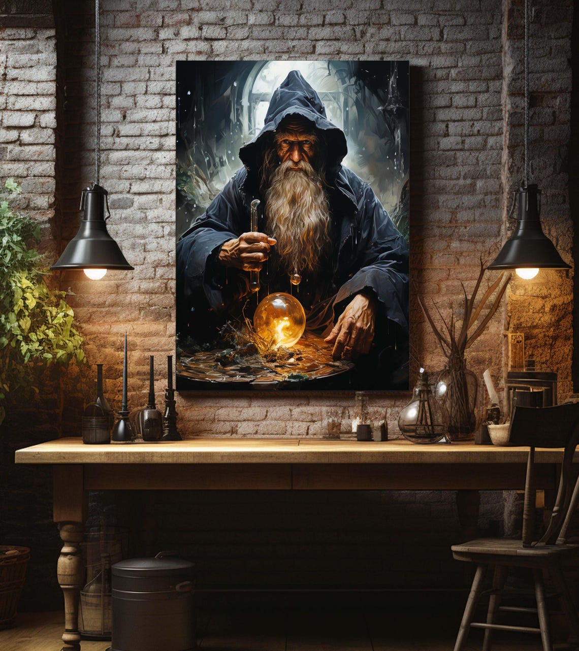Hooded Wizard With Crystal Ball Dark Sorcerer Portrait Poster - Image 3