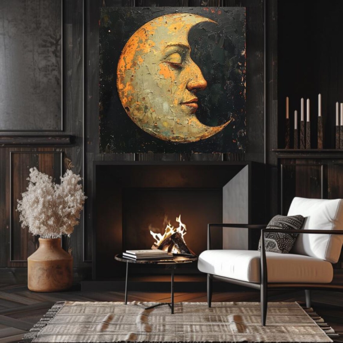 Vintage Crescent Moon Face Art Print, Mystical Moon - Image 3