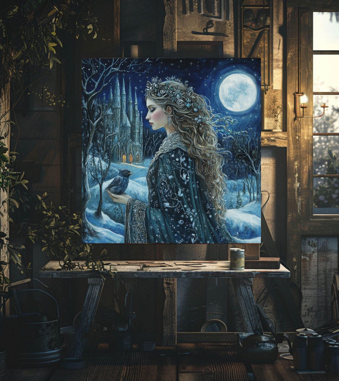 Winter Night Goddess Art Ethereal Wall Art Snowy Home Decor Celestial Goddess Dorm Decoration - Image 3