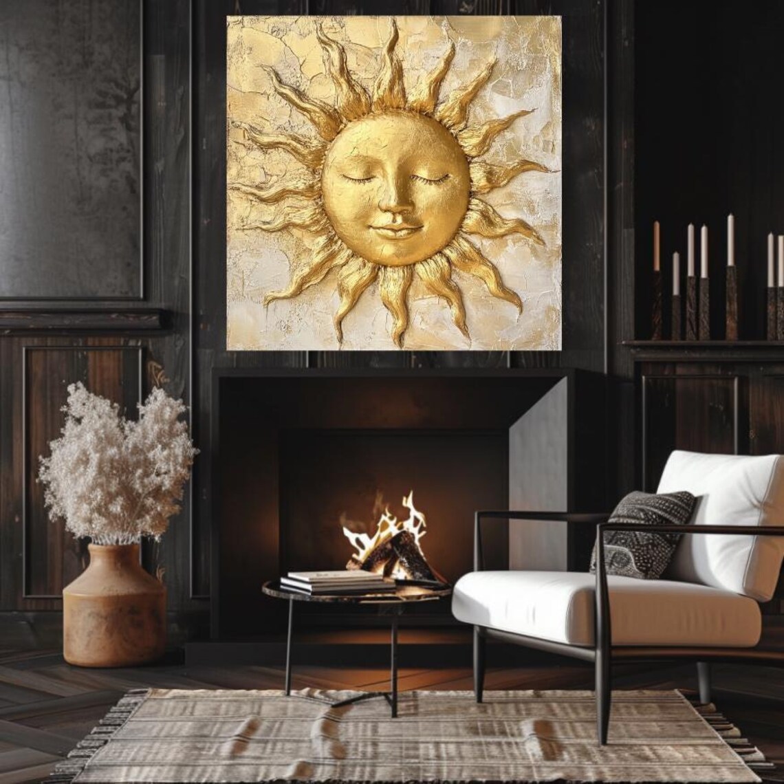 Mystical Sun Celestial Living Room Art Print - Image 3