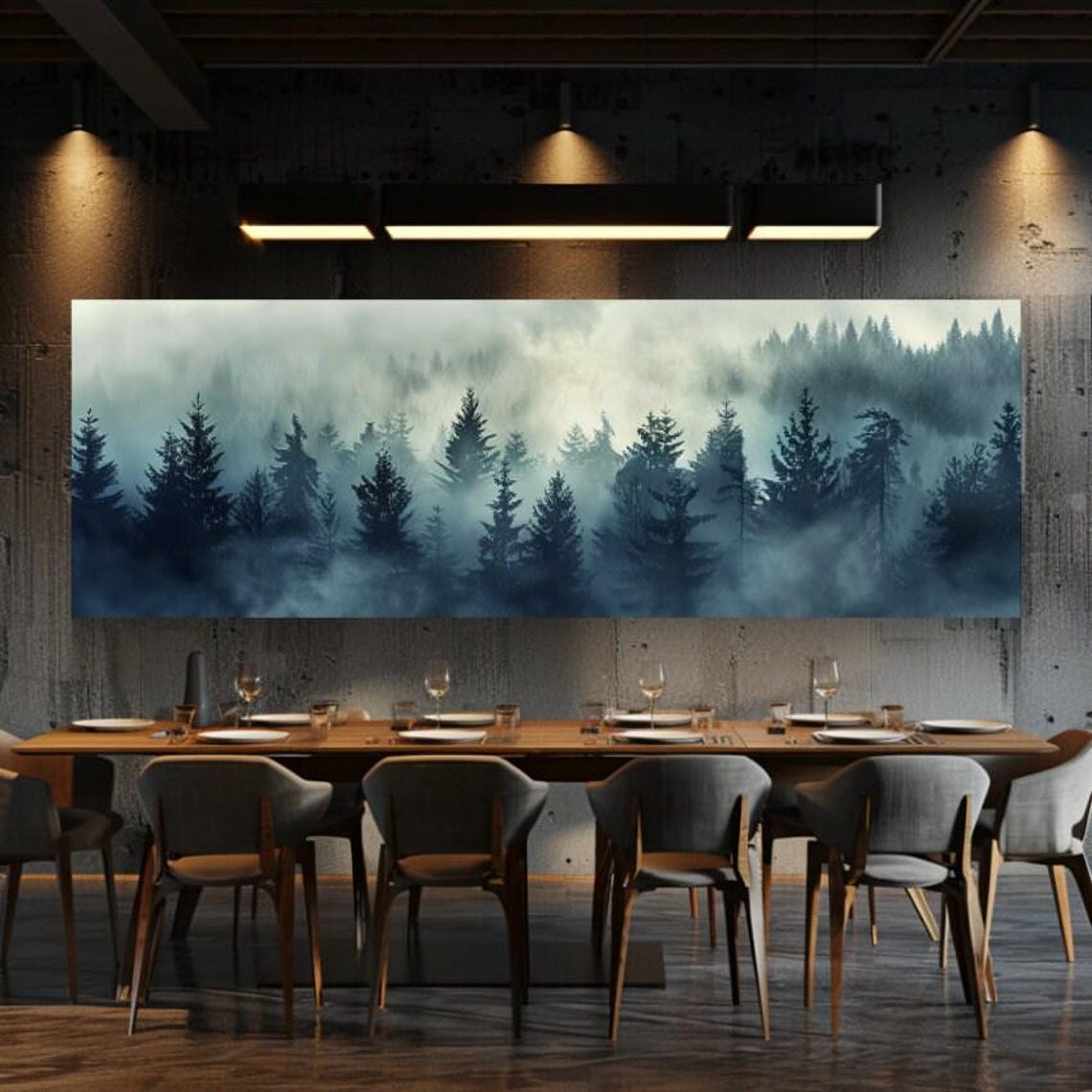 Foggy Blue Pine Forest Panorama Misty Mountain Trees Nature Poster - Image 3