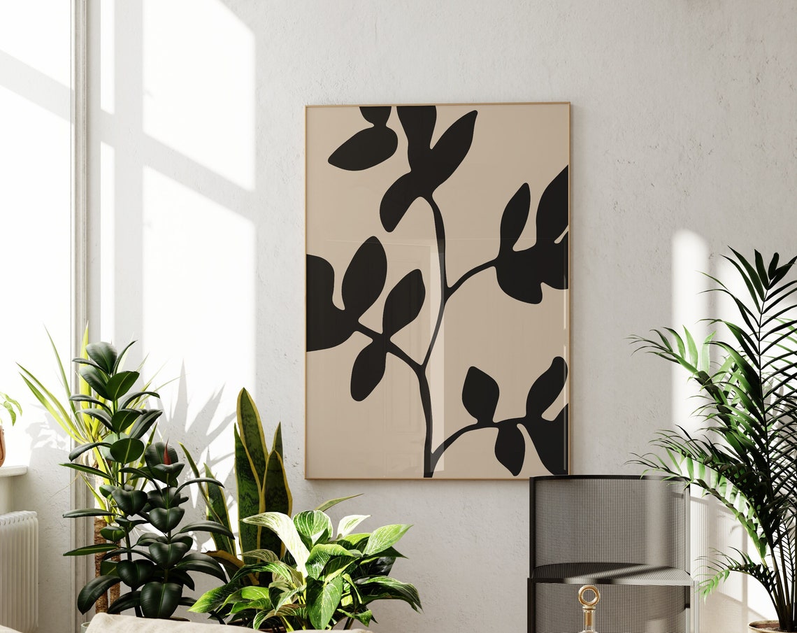Beige Black Botanical Silhouette Poster Minimalist Leaf Branch Art - Image 4