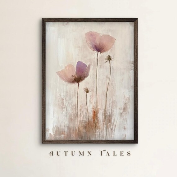 Pink Purple Poppy Flowers Abstract Watercolor Floral Art Poster