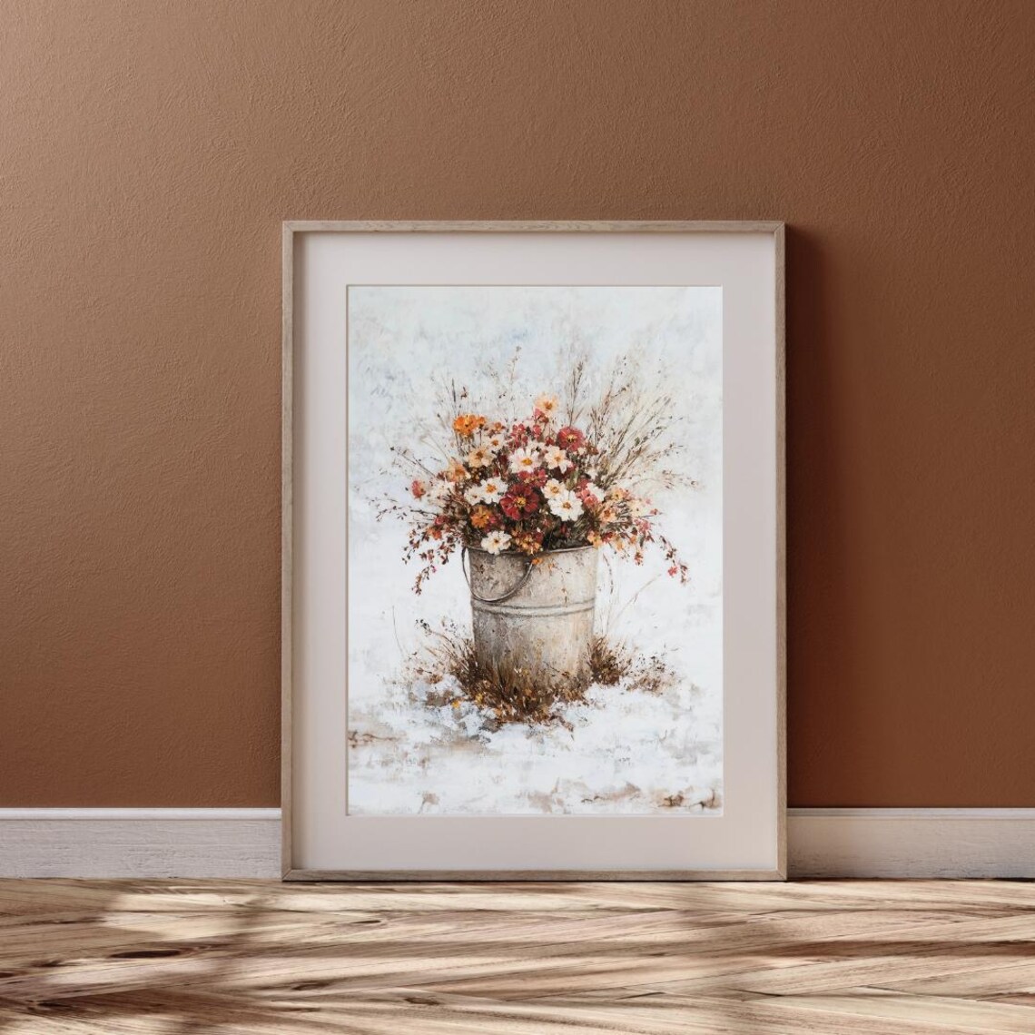 Winter Wildflowers Galvanized Bucket Snowy Floral Art Poster - Image 6