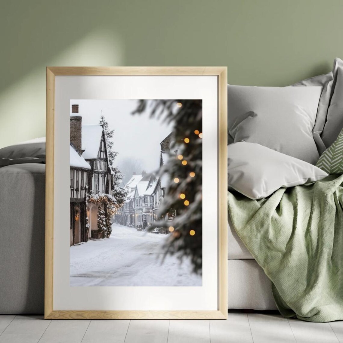Old English Village Christmas Art Print, Winter Town - Image 2