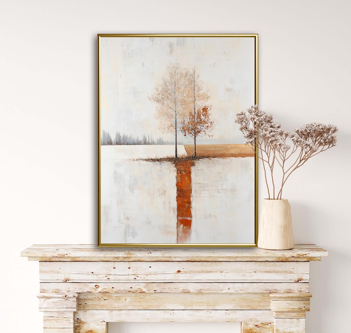 Autumn Tales Twin Trees Lakeside Calm Reflection Fall Poster - Image 4