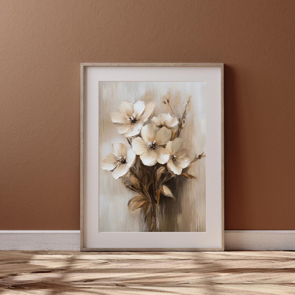 White and Cream Blossoms on Branch Neutral Botanical Wall Art Print - Image 6