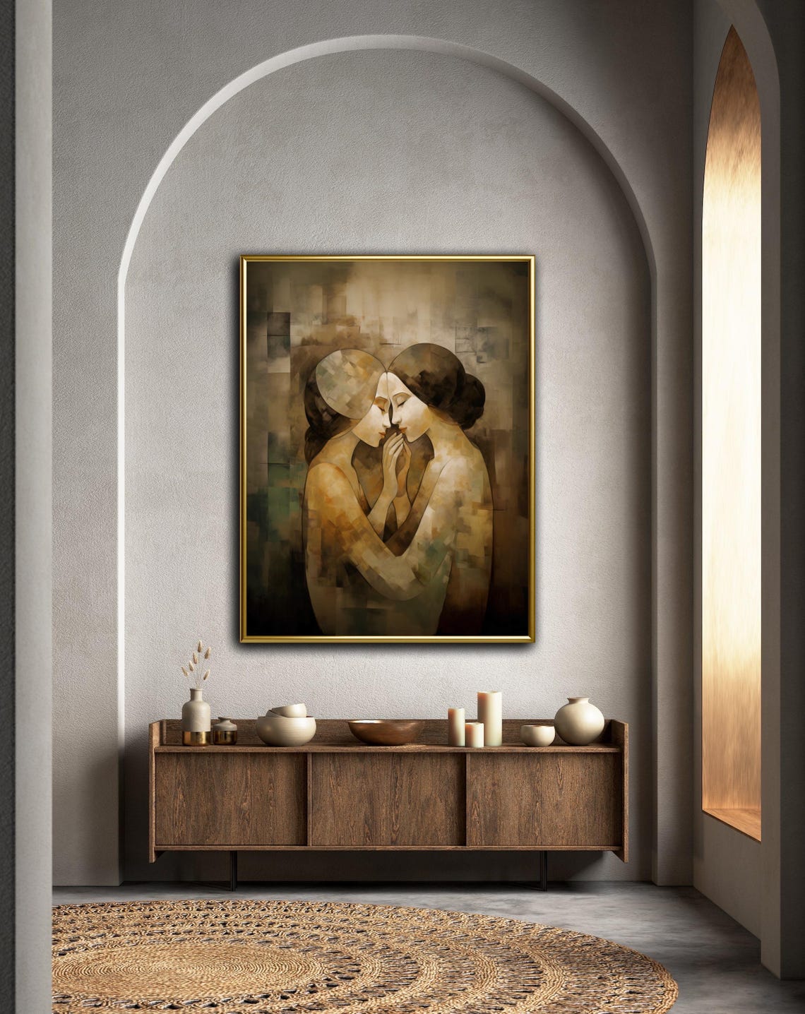 Two Women Embracing Forehead to Forehead Mosaic Style Love Wall Art - Image 3
