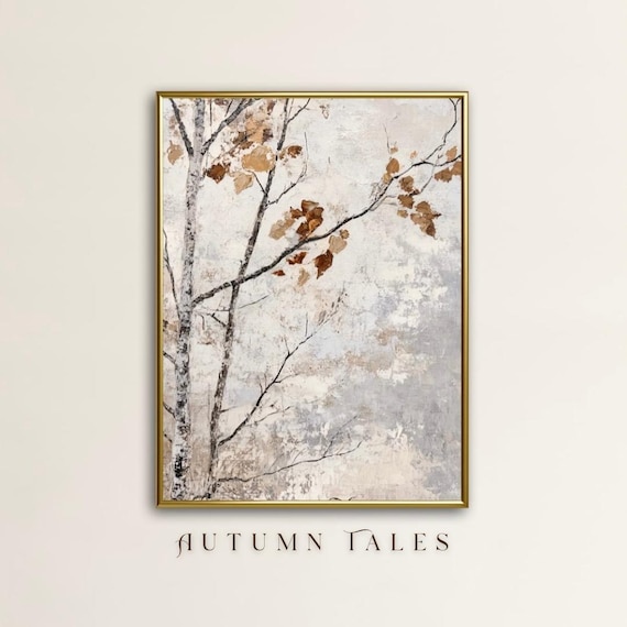 Autumn Tales Birch Branch Rust Leaves Neutral Decor Art Poster