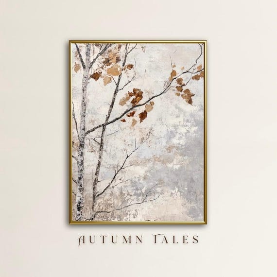 Vintage Fall Wall Art Print Antique Autumn Farmhouse Decor Tree And Leaves Rustic Oil Painting Moody Fall Tranquil Scenery