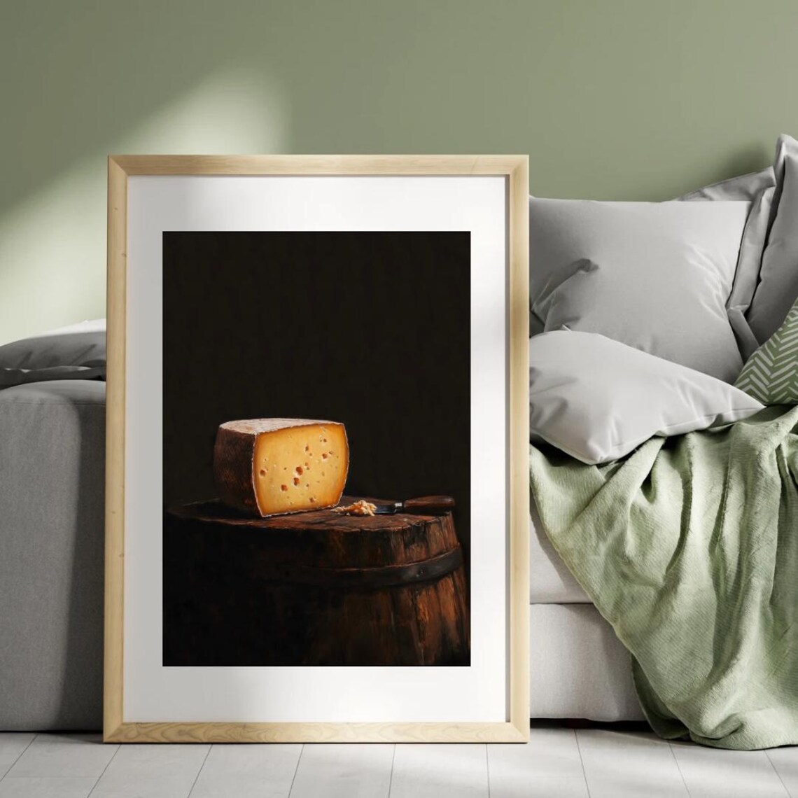 Gouda Cheese Wheel Wooden Barrel Moody Rustic Food Art Poster - Image 3