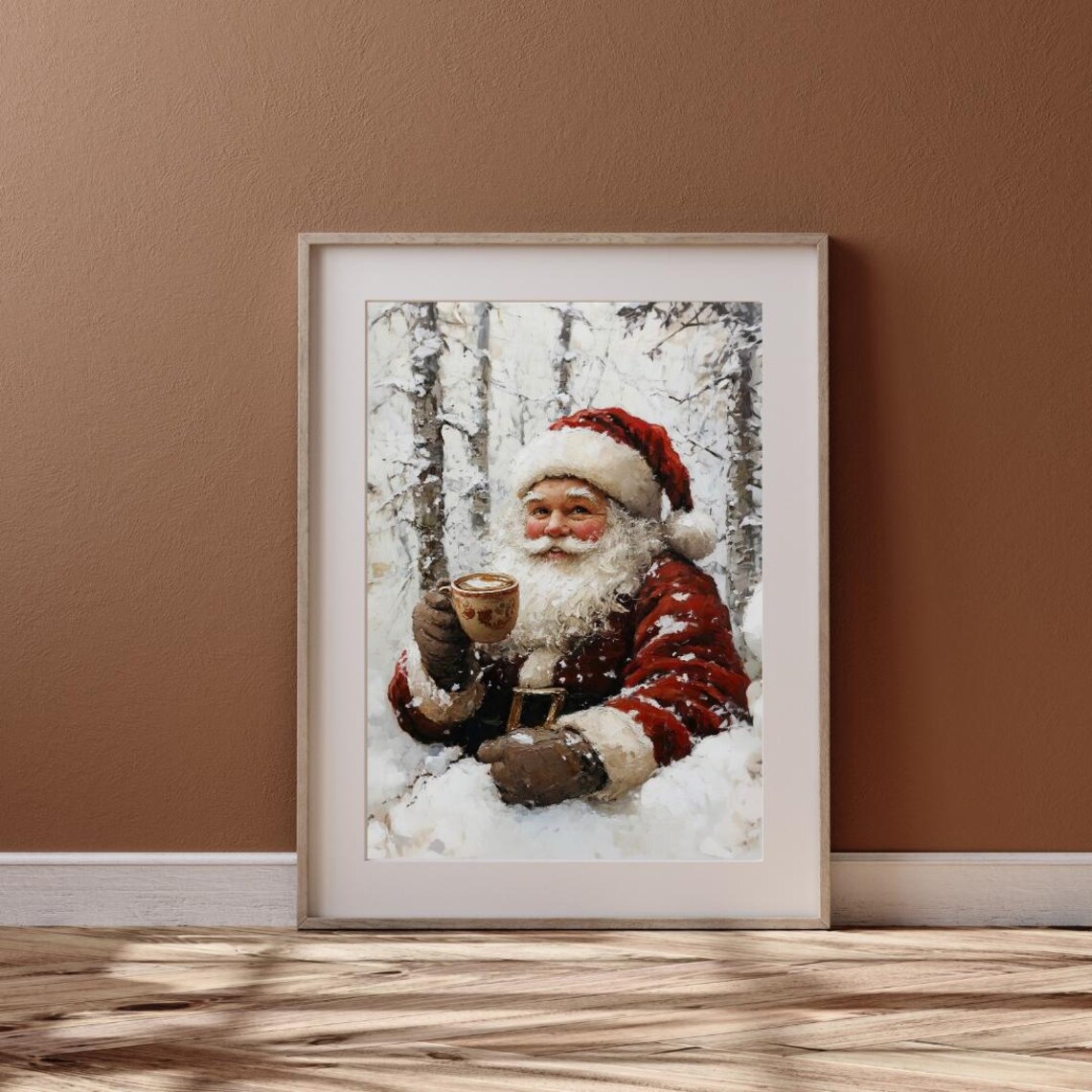 Vintage Santa Having Coffee Art Print, Winter Landscape - Image 5