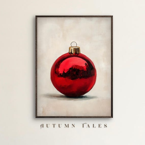 Red Christmas Ornament Minimalist Holiday Art Print