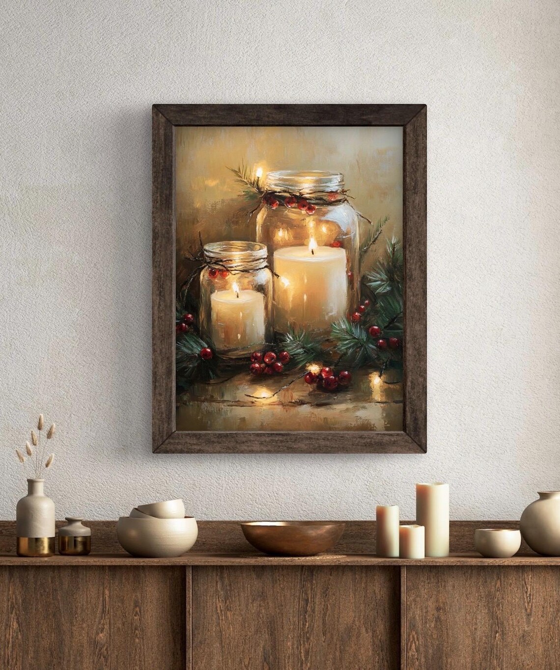 Mason Jar Candle With Holly Christmas Art Print - Image 6