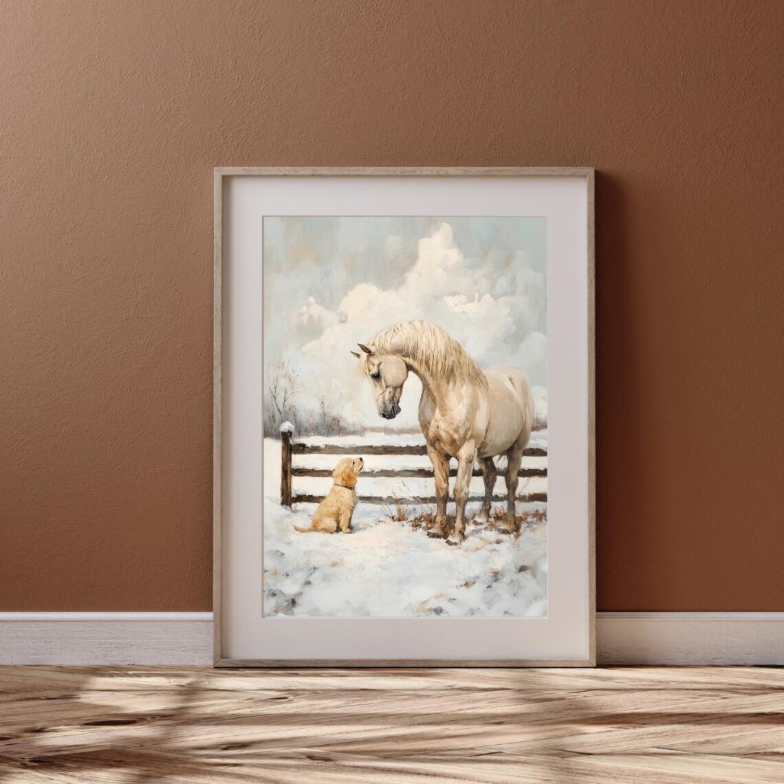 Vintage Winter Farm Art Print, Christmas Animals - Image 6
