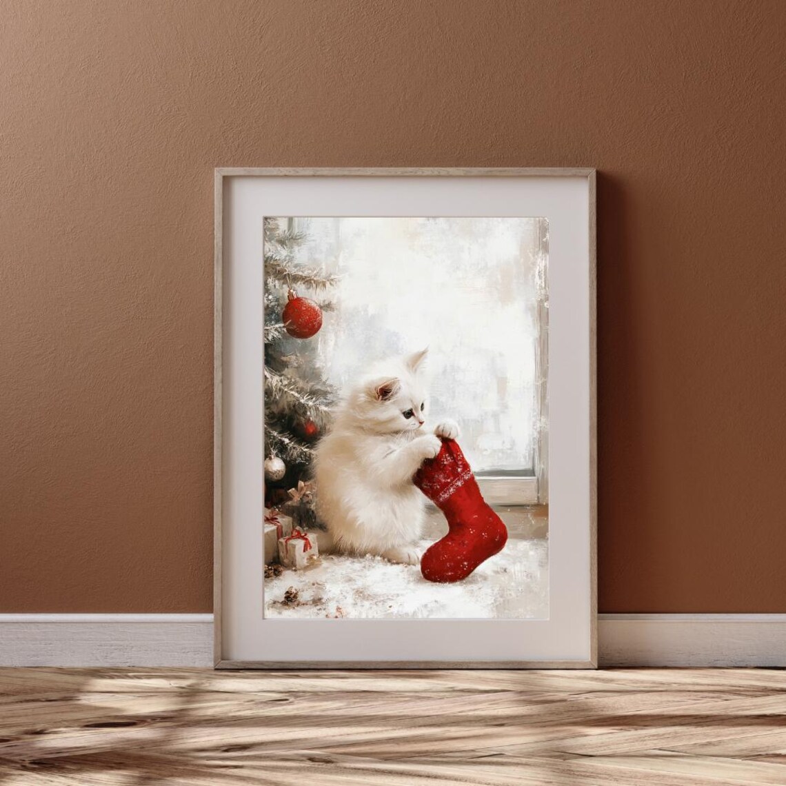 Christmas Kitten With Stocking, Festive Home Decor - Image 3