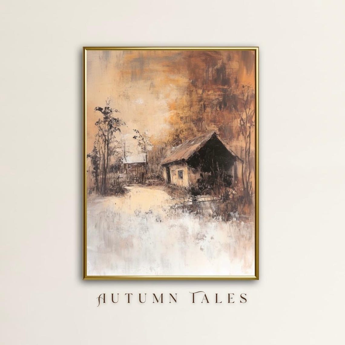 Autumn Tales Moody Farm Barn in Mist Vintage Rustic Fall Decor Poster