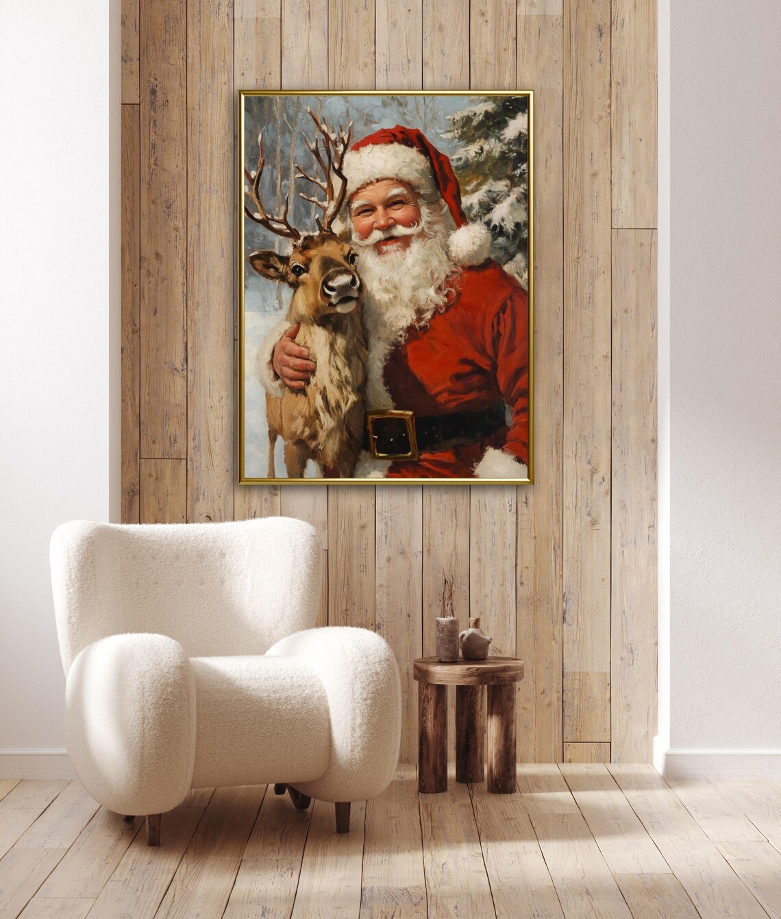 Christmas Santa and Baby Reindeer Art Print - Image 3