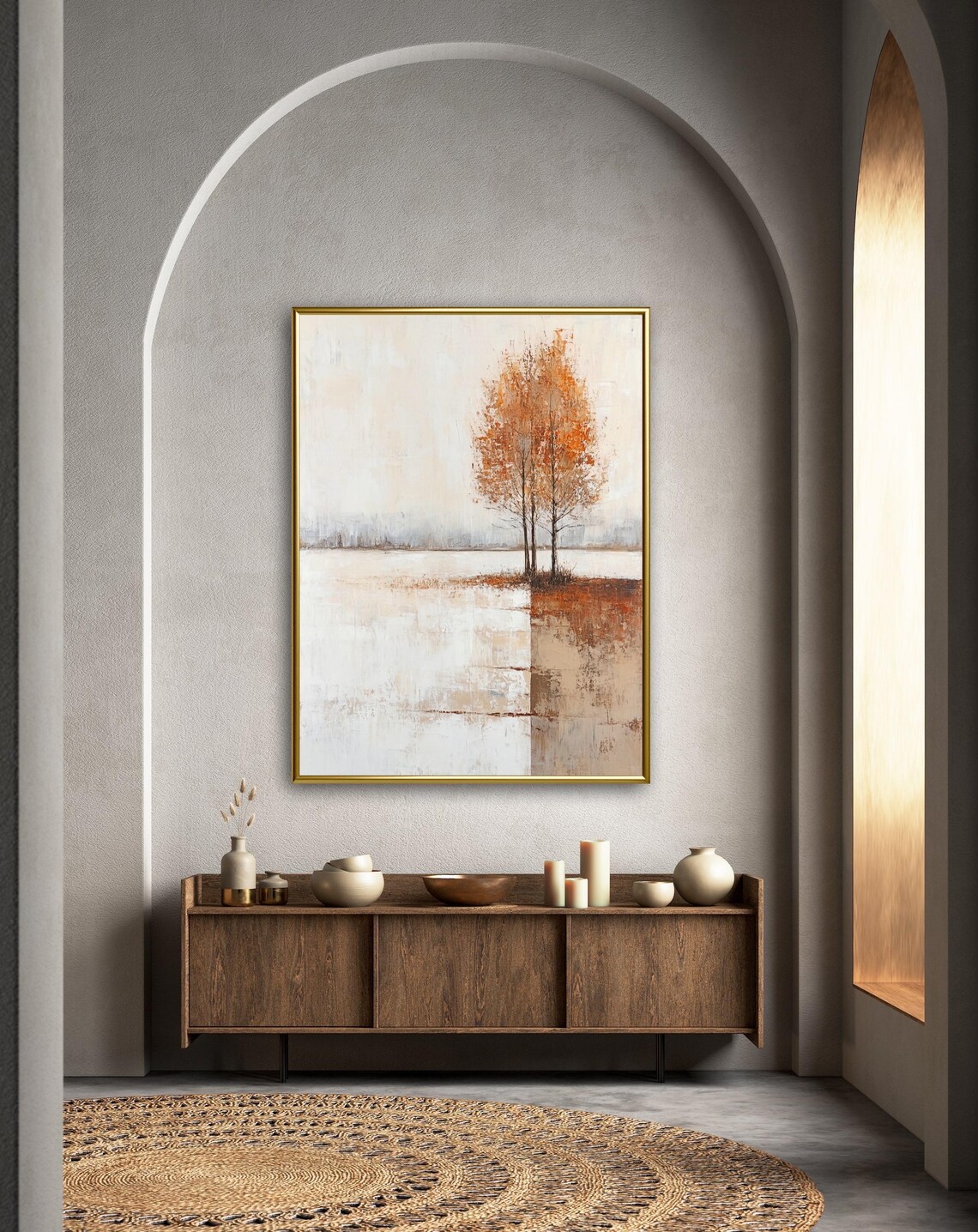 Minimalist Abstract Autumn Trees on White Field Modern Decor Wall Art - Image 2