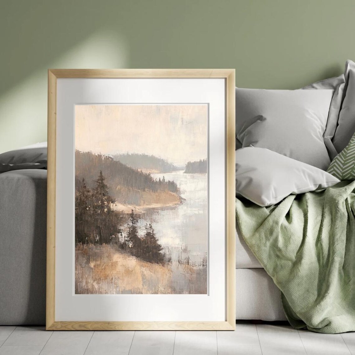 Pine Tree Mountain Landscape Vintage Foggy Art Print - Image 4